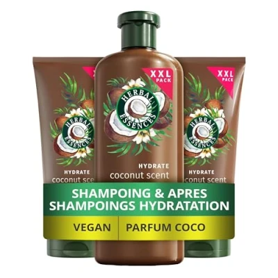 Image de Herbal Essences Hydratation Set shampoing 680ml et Après 2x350ml Parfum Coco, Pour Cheveux Très Secs. Aide à Nourrir Lisser, des Doux. Ingrédients d&#039;Origine Naturelle*, Végan