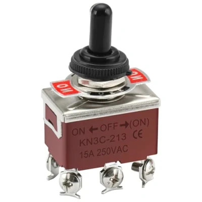 Image de Heschen Interrupteur à bascule en métal DPDT ON/OFF/(ON) côté momentané 3 positions 15 A 250 VAC CE avec couvercle étanche