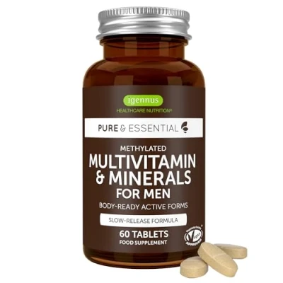 Image de Multivitamines &amp; Minéraux pour Hommes avec Lycopène, Zinc, Vitamine D3, B6 et B12 Méthylées plus d’Énergie, la Santé Immunitaire Cardiaque, Libération Lente, 60 comprimés par Igennus