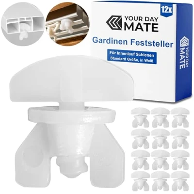 Image de Arrêts Intermédiaires, Lot de 12, Blanc, Arrêt Rideau, Convient pour un Maximum 6 Rideaux avec Rails Roulement, Chambre Roulement d&#039;une Largeur Minimale 16 mm, Hauteur 6mm, fin