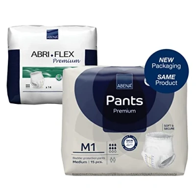 Image de Abena Pants Lot de 15 culottes d&#039;incontinence à enfiler qualité supérieure pour homme et femme, discrètes, protectrices, respirantes, confortables taille M 1, tour 80 110 cm, absorption