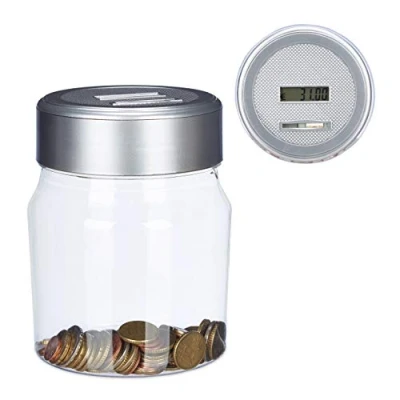 Image de Relaxdays Tirelire avec Compteur et de Billets écran numérique 1,2 l Transparent