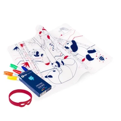 Image de SUPER PETIT Jeu éducatif Set De Table coloriage thème Panda 5 Feutres Et Bracelet Fournis Facile à Nettoyer Réutilisable Antibactérien À Partir 3 Ans