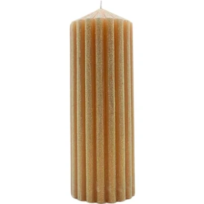 Image de Dekohelden24 Bougie pilier XL de qualité supérieure Avec paillettes Beige festif Dimensions : env. 7 x 20 cm (l H)