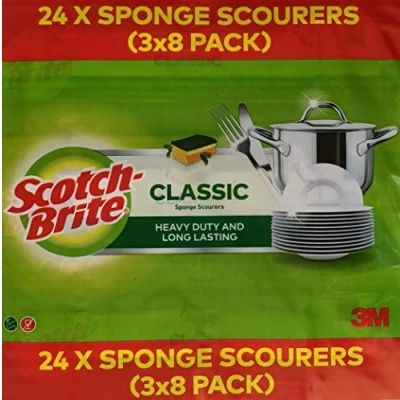 Image de Scotch Brite Lot de 3 éponges à récurer classiques, robustes et durables (lot x 8), mousse, vert/rouge, 8 pièces