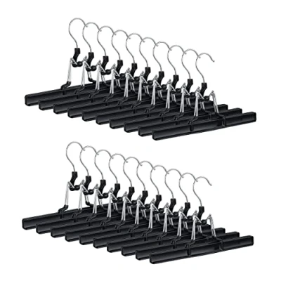 Image de Relaxdays 10024660_683 Cintres Set de 20 Pantalons et Jupes métal Caoutchouc Pinces Crochet Rotatif 360 26 cm, Noir, 15,8 x 3 cm