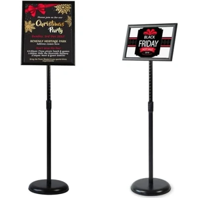 Image de VAIIGO A3 logo stand réglable en aluminium poster bullet Frame menu publicitaire interchangeable présentoir au sol avec base ronde stable (noir)