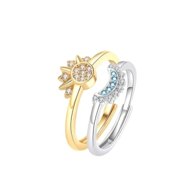 Image de WiLLab Bague Soleil Lune Étincelante, ouverte réglable pour femme, et Lune, de promesse d&#039;amitié empilable (B,One Size)