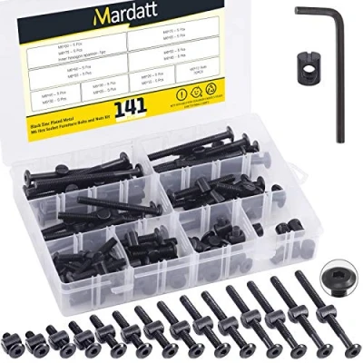 Image de Getue Mardatt 140Pcs 14Sizes M6 Screws Hardware Replacement Kit Black Hex Socket Cap Bolts and Barrel Nuts Cross Dowel Assortment for Beds Furniture