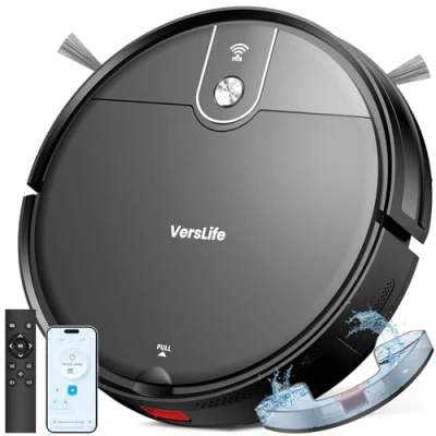 Image de VersLife L6 Robot Aspirateur Laveur, 2 en 1 4000Pa, 120 Min d&#039;Autonomie, Alexa/WiFi/APP/Télécommande, Ricarica Automatica, pour Sols Durs, Tapis et Poils d&#039;animaux
