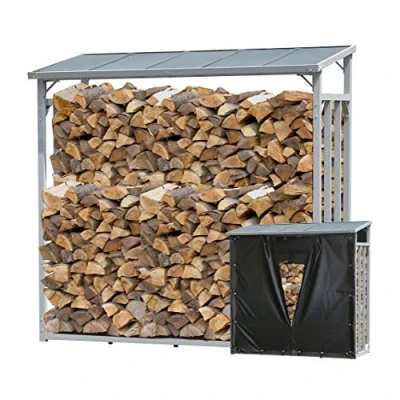Image de QUICK STAR Étagère en Aluminium XXL 185 x 70 cm avec Protection Contre Les intempéries pour Bois de cheminée 2,3 m3