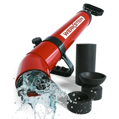 Image de WERKSTEIN Pistolet à déboucher air comprimé I Nettoyant déboucheur de haute qualité Piston pompe vidange Pour un nettoyage rapide et efficace des conduits Avec 3 adaptateurs inclus