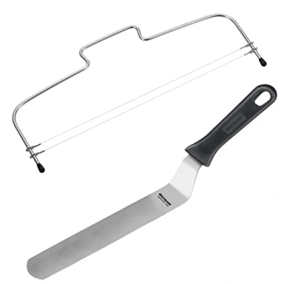 Image de Westmark 1 diviseur de base pour gâteaux avec 2 fils coupe dentelés + palette à angles, 39.5 cm, acier inoxydable, longueur : 32 Simplex Duo, argent/noir, 716022E9