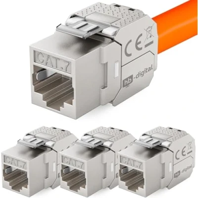 Image de hb digital 4x Cat 7 Keystone Module LSA Jack Femelle 1000 MHz 10Gbits optimal pour 5e/6/6a/7 STP Connecteur Câble Réseau encastré panneau de brassage pose
