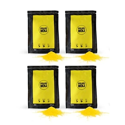 Image de POLVO Holi Pack de 4 sachets Poudre 100 grammes (400gr Holi) (Jaune)