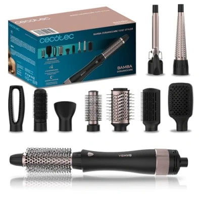 Image de Cecotec Brosse à Air 10 en 1 Bamba CeramicCare 3in1 Styler. 1200 W, Lisse, Ondule, Donne du Volume et Sèche les Cheveux, Têtes Interchangeables, 3 Températures, 2 Vitesses, Céramique
