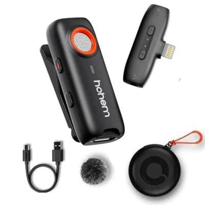 Image de hohem MIC 01 Microphone Cravate sans Fil pour iPhone iPad, avec Suppression du Bruit, Certifié MFi, Télécommande, Stockage Intégré,Microphone Diffusion en Direct (1TX+1RX)
