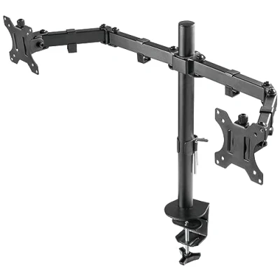 Image de DELTACO Support Double Écrans de 13 à 32 Pouces (de 33 81cm) Supporte Max 16 kg (8kgx2) Pivote 90 Inclinaison 45 Extension des Bras 46 cm VESA 75x75 et 100x100 Acier Garantie 5 Ans