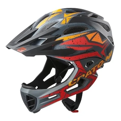 Image de C Maniac Pro casque de vélo Downhill intégrale, mentonnière, VTT (noir rouge orange, S M (52 56 cm))