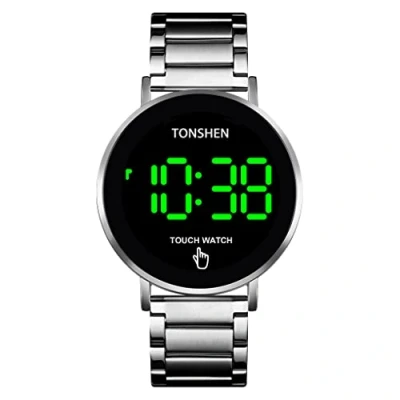 Image de TONSHEN Homme Acier Inoxydable LED Électronique Date Digitale Montre Écran Tactile (Argent)