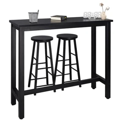 Image de WOLTU 1 X Table de Bar + 2 tabourets en MDF et métal,Ensemble Meuble Industriel Salle à Manger 120x40x100cm Noir BT17sz+BH130sz