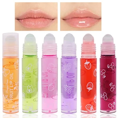 Image de Fruity Roll On Lip Gloss, Huile À Lèvres Transparente Incolore, Baume Lèvres, Rouge à Liquide Brillant Hydratant pour des Longue Tenue (6 Bâtons)
