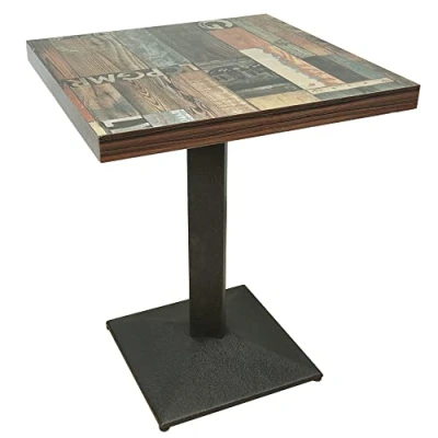 Image de Drumm Table de Bar, à Manger, carrée, 60 * 75cm, Style Industriel, Planche Bois + Pieds en Fer, Charge maximale 120KG