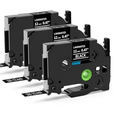 Image de MarkField 3x TZ 335 12mm 0.47 Ruban Compatible avec Brother P Touch TZe TZe335 x 8m Blanc sur Noir Cassette, pour PT H75 H105 H107 H108 H110 H101C H100LB H100R 1005 1250 D200 E110 E550