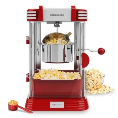 Image de Cecotec Machine à popcorn électrique Fun&amp;Taste P&#039;Corn Classic. popcorn, 300 W, Design rétro, Pot en acier inoxydable de 500 ml, Plateau amovible, Lumière intérieure, Cuillère doseuse