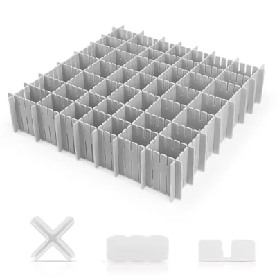 Image de KEWUZY Organisateur de Tiroir Réglable DIY, Organiseur Bureau, Lot 16 Inserts Tiroir, Séparateur en Plastique pour Sous vêtements, Chaussettes, Fournitures Bureau 32x7cm (Gris)