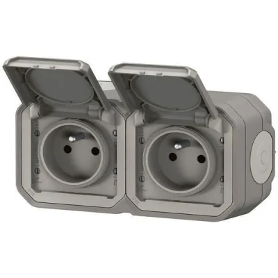 Image de LEGRAND Prise Etanche Double IP55 avec Terre Plexo 2P+T 16A Complète Volet Pour Pose En Apparent Montage Horizontal Fabriqué France Gris