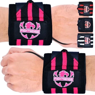 Image de FIGHTSENSE Bandes de Poignet pour haltérophilie, 18 Pouce qualité supérieure avec Boucle Robuste, Gymnastique dynamophilie, Musculation (Rose)