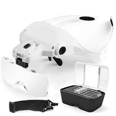 Image de AUTOPkio Lunette Loupe avec 2 Lumières LED, Grossissantes Interchangeable 5 Lentilles 1.0X 3.5X pour Lecture, Réparations Electronique, Artisanat, Travaux de Précision