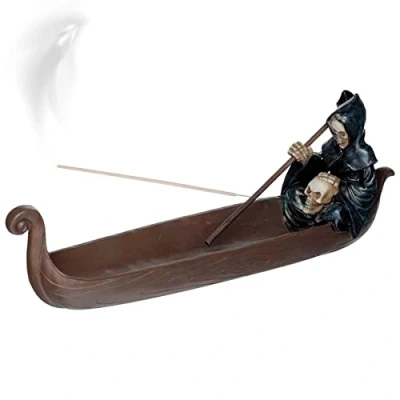 Image de mtb more energy Porte encens décoratif Smoke of Hadès Figurine mort dans bateau avec faux Longueur : env. 32 cm Décoration Fantasy Horror