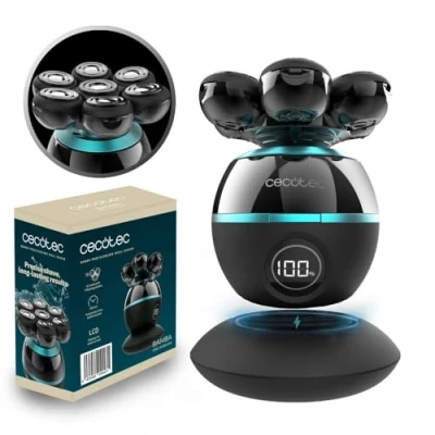 Image de Cecotec Tondeuse pour la Tête Bamba PrecisionCare Skull Shaver, Extra Large, 7 Lames Flottantes, Autonomie 60 min, Base de Charge, Écran, Design Portable, Facile à Nettoyer