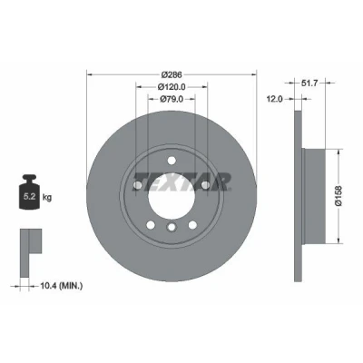 Image de TEXTAR PRO 92055503 Disque de frein 286 12 05/06 120 plein revêtu sans boulon fix roue, moyeu roue BMW: 3 Coupe, Berline, Cabriolet