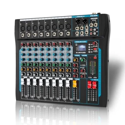 Image de Table de mixage audio 8 canaux 16 effets DSP Interfacer avec clé USB Pour enregistrement informatique Puissance 48 V Microphone XLR Jack DJ en streaming studio