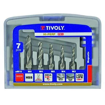 Image de TIVOLY 10502970001 Estuche FTH hexa 6 brocas machos avellanador HSS M3 M4 M5 M6 M8 M10 mango 1/4’’+1 PP
