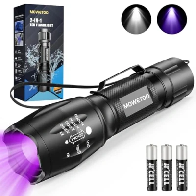 Image de MOWETOO Lampe Torche, UV 2 En 1 Lumière, 395nm Torche Ultraviolette 4 Modes, Détecteur Pour Billets De Banque Contrefaits, Urine Chien Et Autres Animaux Compagnie 40W