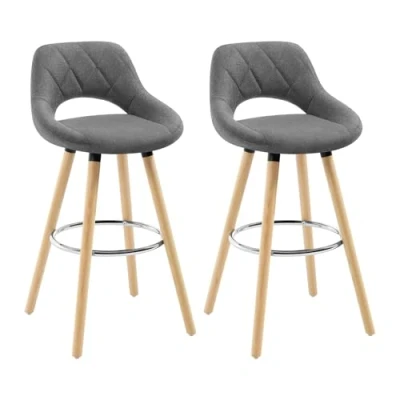 Image de WOLTU Lot de 2 Tabourets Bar avec Dossier et Repose Pieds,Tabouret Gris Foncé Fait Lin Bois Massif,BH111dgr