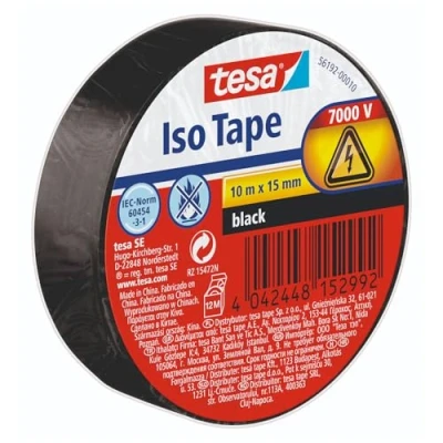 Image de tesa Isoler Ruban Adhésif pour l&#039;Isolation, le Cerclage et la Fixation de Câbles Électriques jusqu&#039;à 6000 v Audio, Vidéo Alimentation Ignifuge 10 m x 15 mm Noir