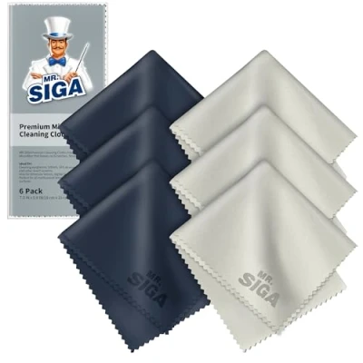 Image de MR.SIGA Chiffons de Nettoyage, Lot 6, en Microfibre Surchoix pour Lentilles, Lunettes, Ecrans, Tablettes, Glasse, 6 x 7 Pouces (15 18 cm), Marine/Gris
