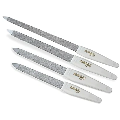 Image de InstrumenteNrw Lot de 4 limes à ongles professionnelles 2 faces fines et grossières en saphir différentes tailles pour un soin optimal des les mains pieds