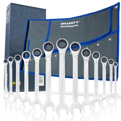 Image de Haskyy Lot de 13 clés à cliquet I fourche 8 32 mm système métrique