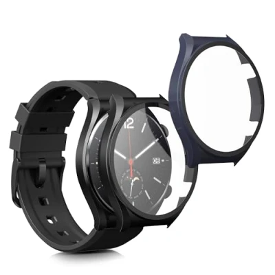 Image de kwmobile Coque Compatible avec Xiaomi Watch S1 2X Étui Cadre écran en Verre trempé pour Fitness Tracker Noir Bleu foncé