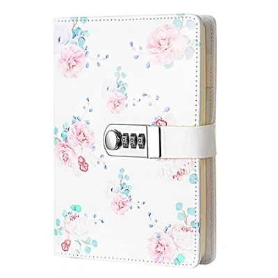 Image de NectaRoy Carnet Secret Fille, Journal Intime avec Code, Cahier Bloc notes en PU Cuir Pour Bureau Papeterie étudiante Cadeau D&#039;anniversaire, 215x150mm
