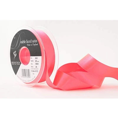 Image de Berisfords Ruban de Satin Double Face en Polyester 25 mm, Rose Fluo