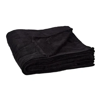 Image de Relaxdays Couverture grande polaire douce plaid moelleuse douillet 200 x 220 cm lavable 30C en polyester, noir