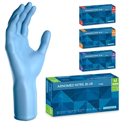 Image de ARNOMED gants jetables Bleu Extra Longs, de 30cm long en M, nitrile Épais, 100 pcs/boîte, caoutchouc longs jetables, S, L &amp; XL