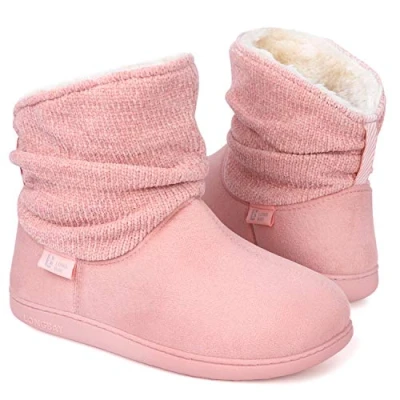 Image de LongBay Chaussons chauds En maille chenille pour femme Confortables daim synthétique mousse à mémoire de forme, rose, 37/38 EU